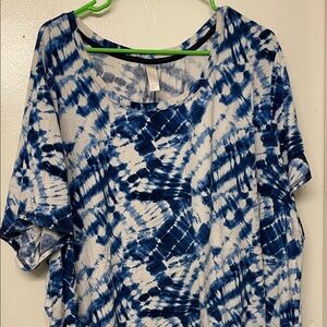 Lane Bryant Cacique Blue & White Tie-Dye Short Sleeve Sleep Shirt Size 26/28